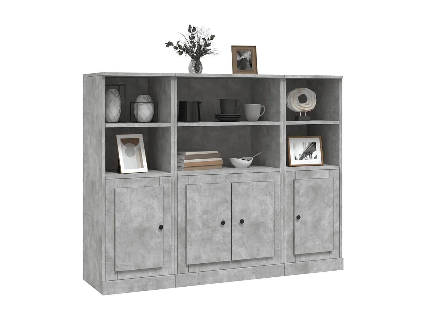 Hoge kasten 3 st bewerkt hout betongrijs BE145670