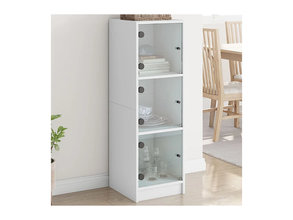 Buffet haut avec portes en verre blanc 35x37x109 cm FR11020