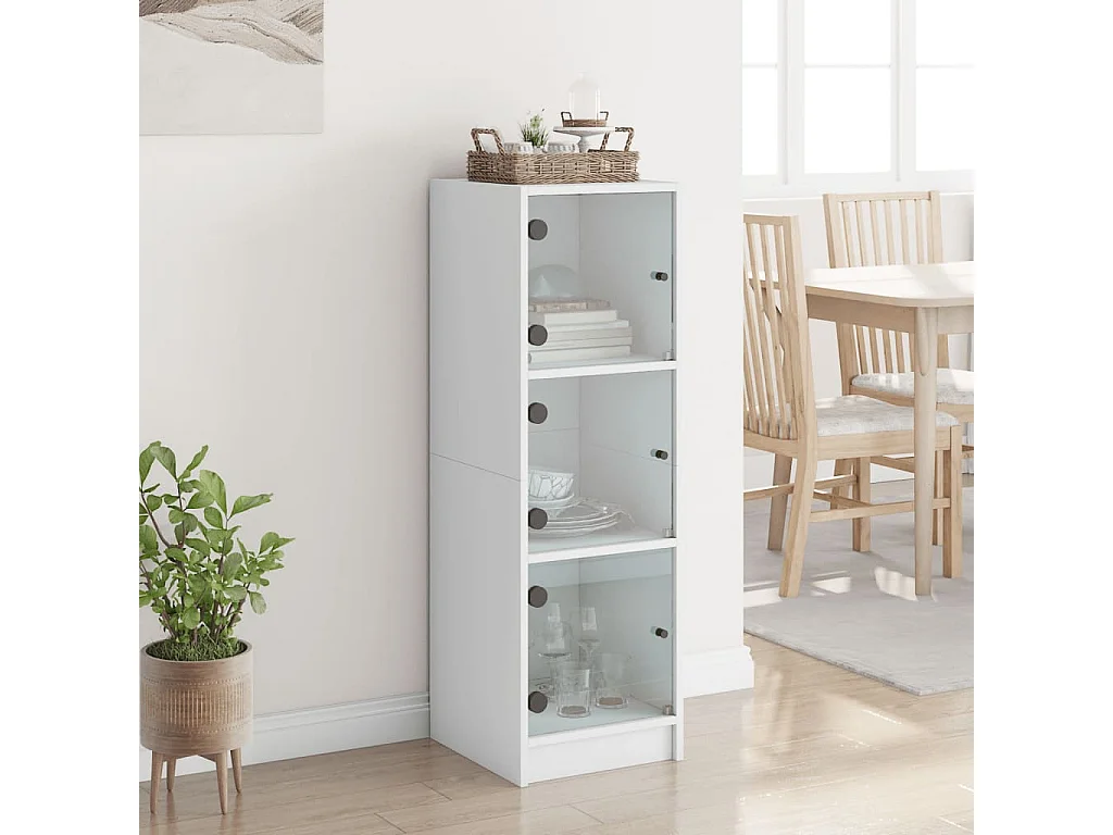 Buffet haut avec portes en verre blanc 35x37x109 cm FR11020
