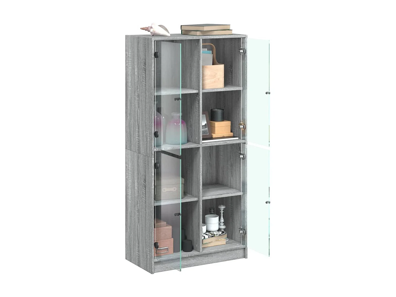 Hoge kast met deuren 68x37x142 cm bewerkt hout grijs sonoma BE644184