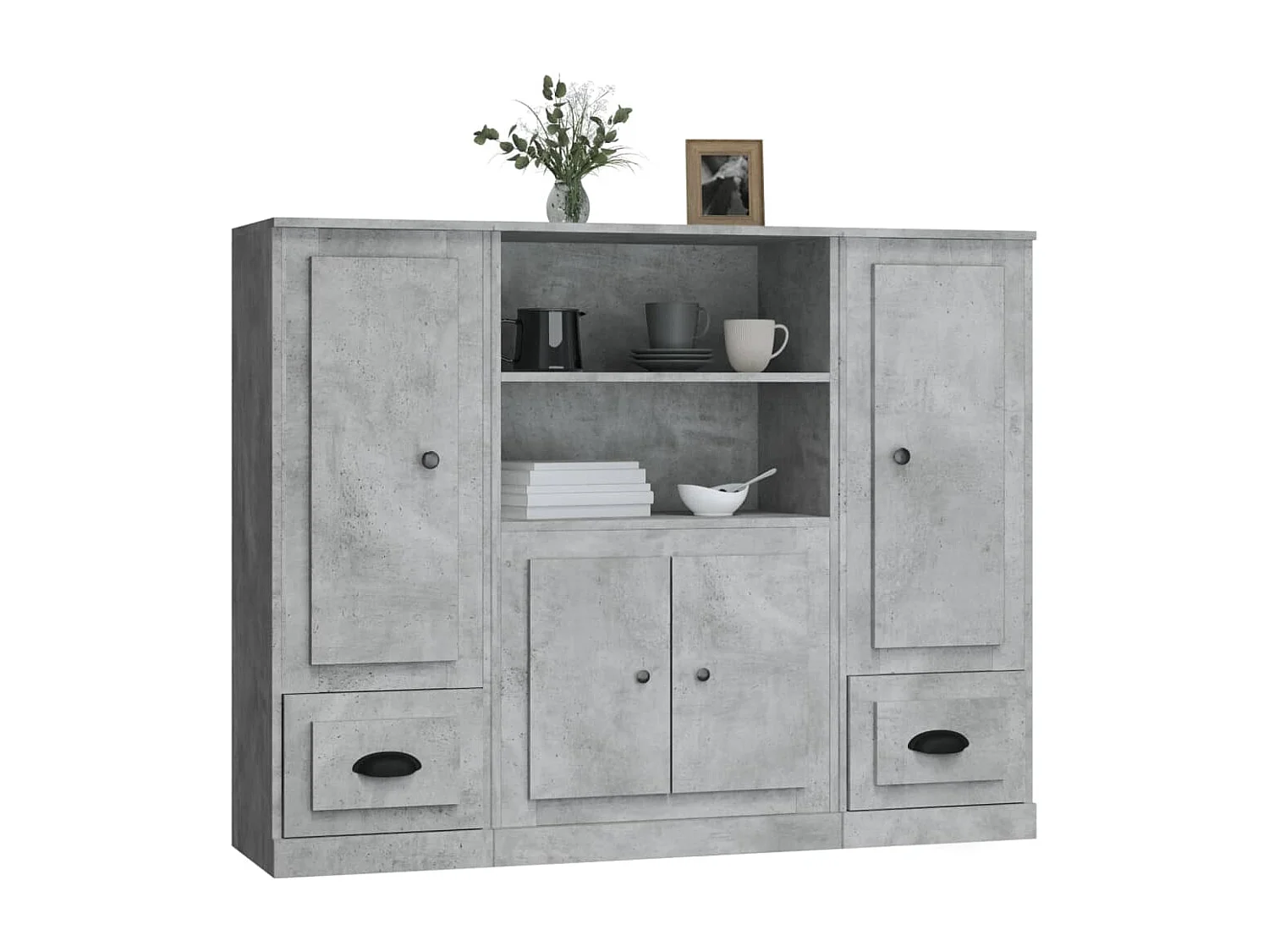 Buffets haut 3 pcs gris béton bois d'ingénierie FR78579