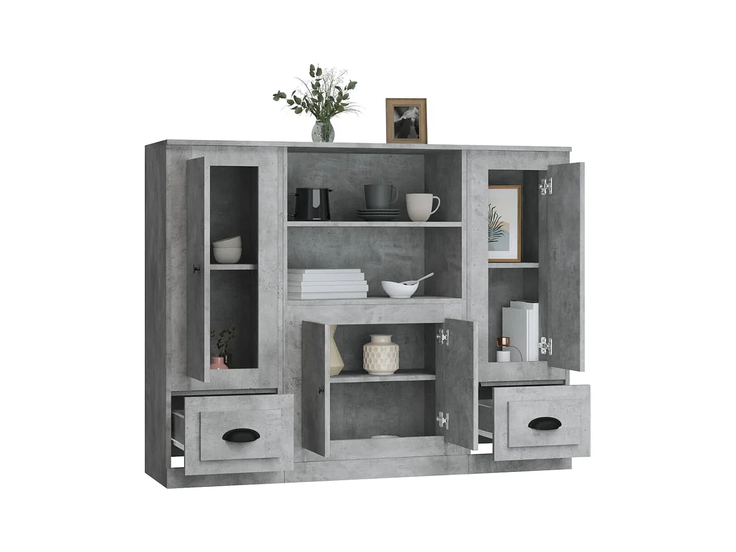 Buffets haut 3 pcs gris béton bois d'ingénierie FR78579