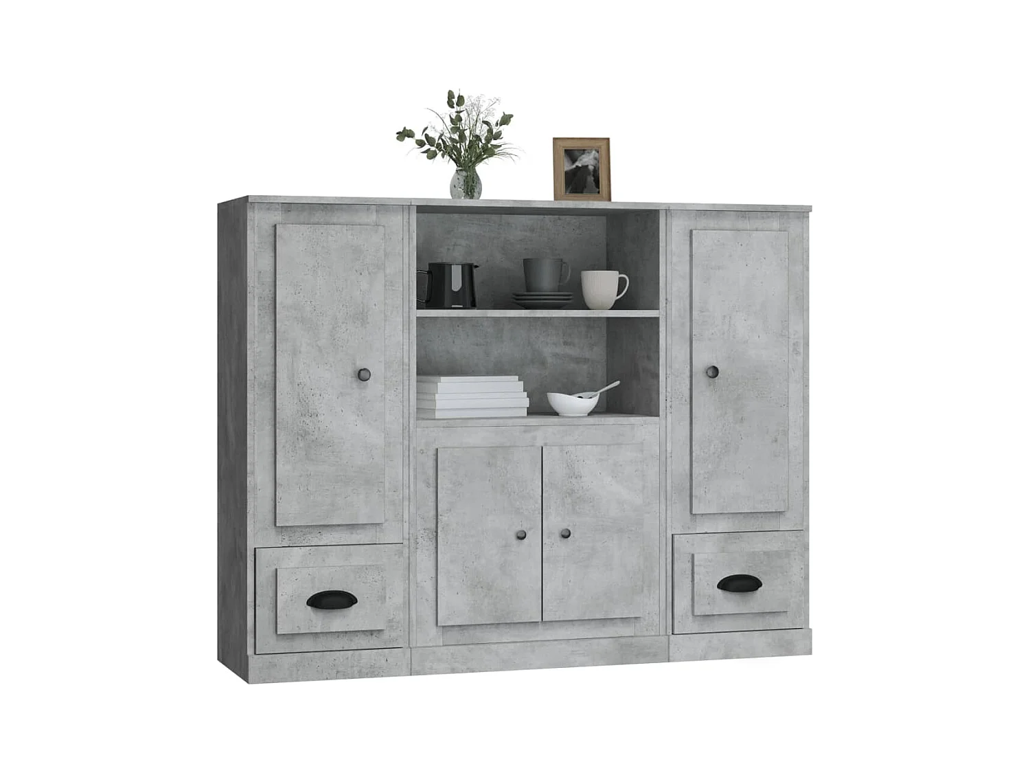 Buffets haut 3 pcs gris béton bois d'ingénierie FR78579