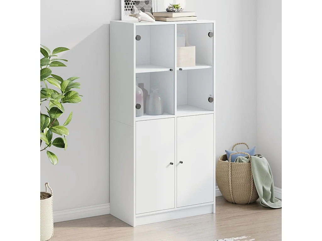 Buffet haut avec portes blanc 68x37x142 cm bois d'ingénierie FR56149