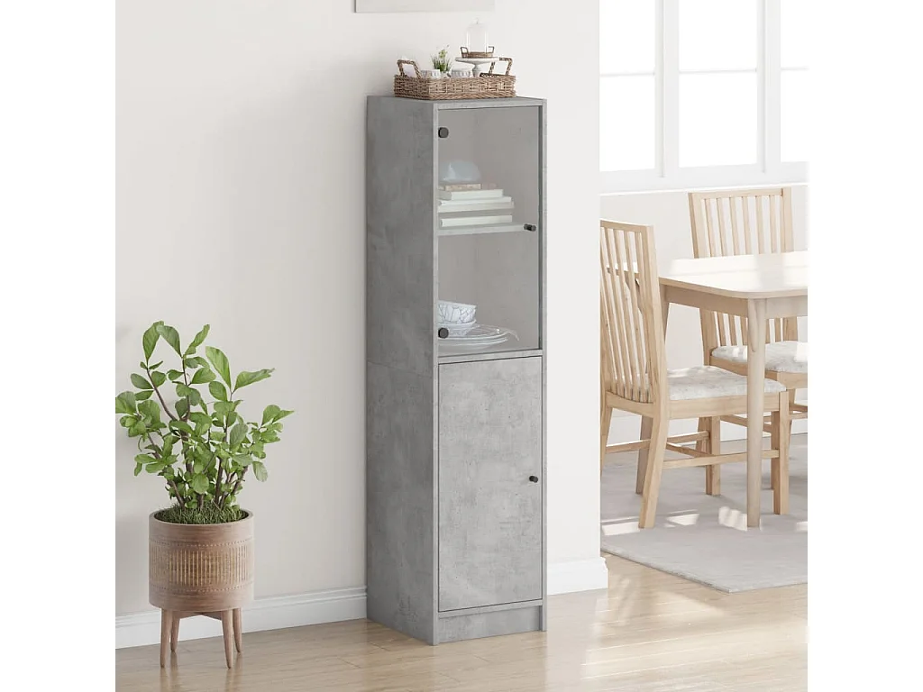 Buffet haut avec porte en verre gris béton 35x37x142 cm FR60033