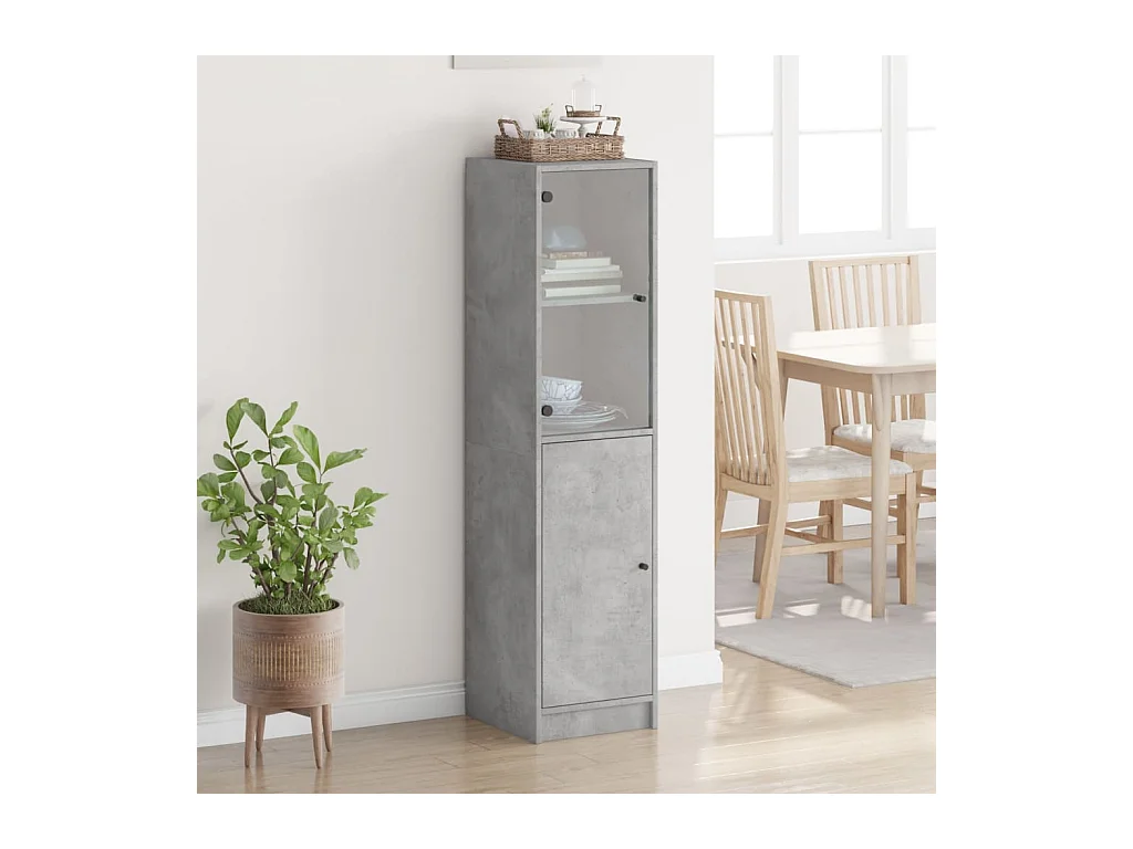 Aparador alto c/ porta de vidro 35x37x142 cm cinza cimento PT740154