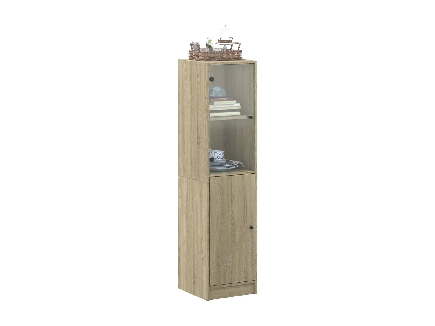 Buffet haut avec porte en verre chêne sonoma 35x37x142 cm FR64149