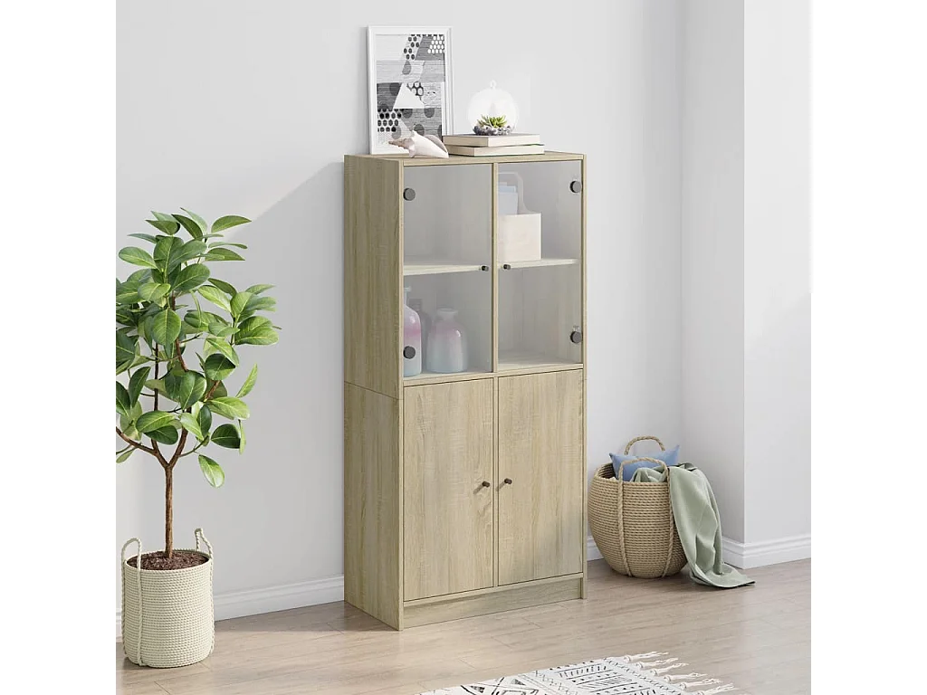 Hoge kast met deuren 68x37x142 cm bewerkt hout sonoma eiken BE187040