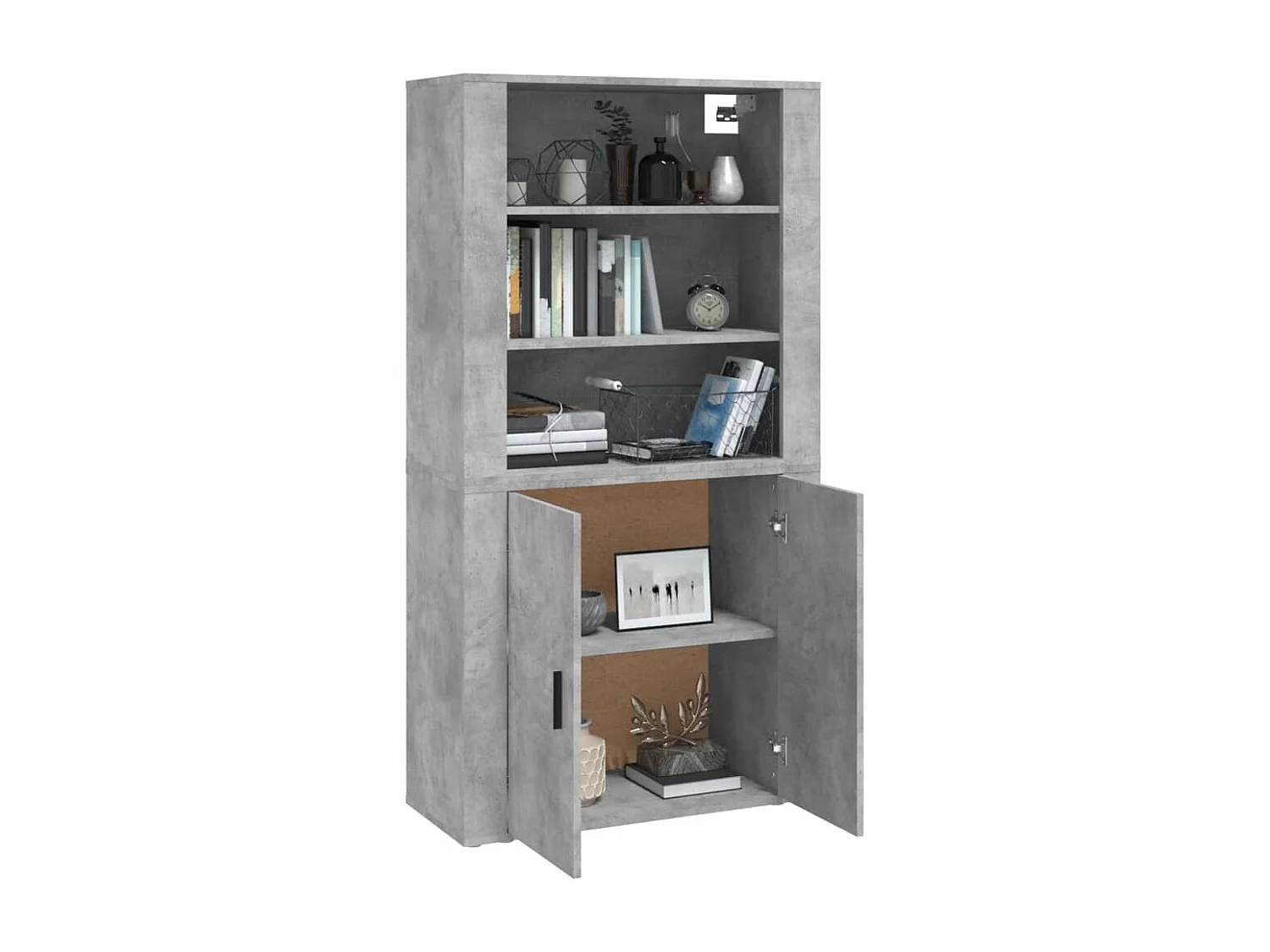 Hoge kast bewerkt hout betongrijs BE195958