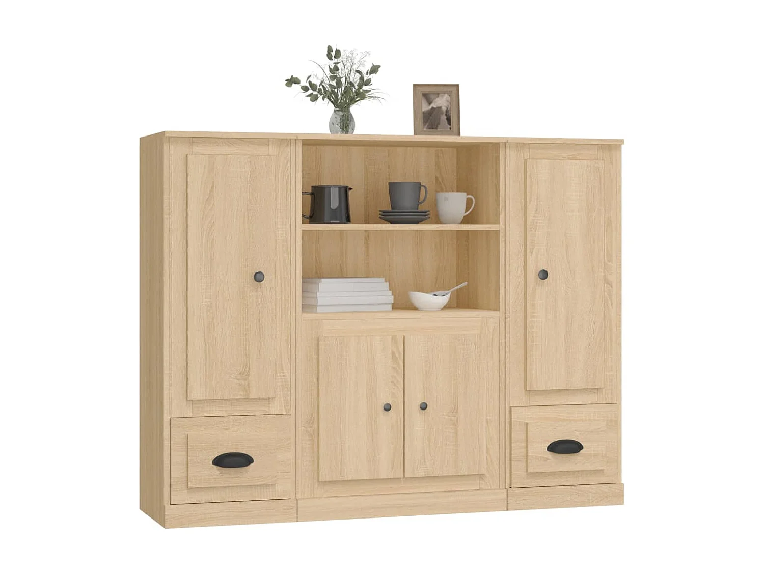 Hoge kasten 3 st bewerkt hout sonoma eikenkleurig BE238850