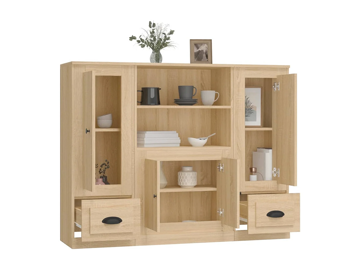 Hoge kasten 3 st bewerkt hout sonoma eikenkleurig BE238850