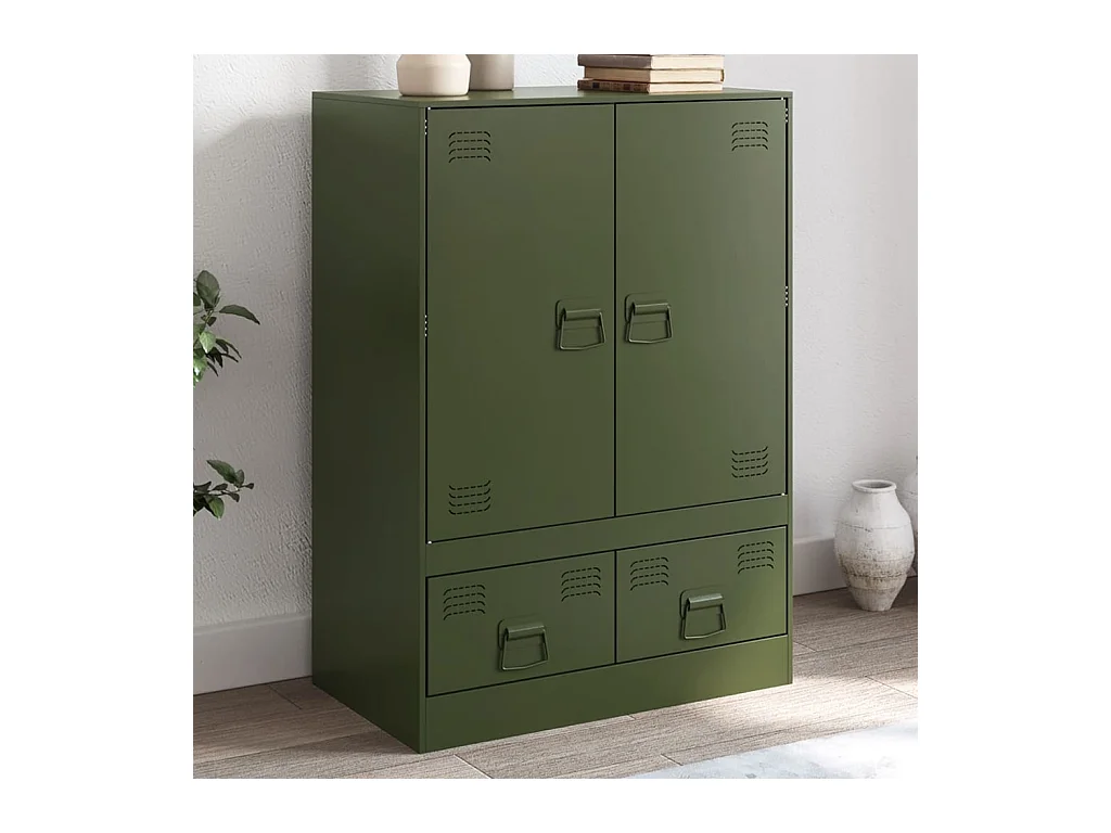Buffet haut vert olive 67x39x95 cm acier FR19693