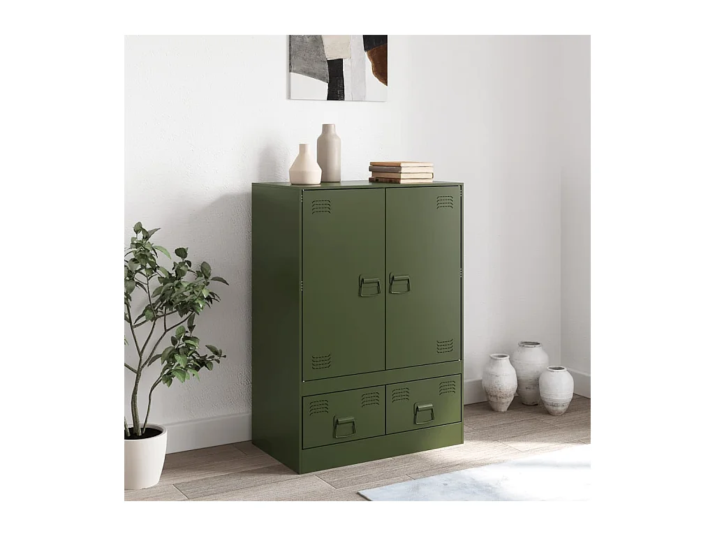 Buffet haut vert olive 67x39x95 cm acier FR19693