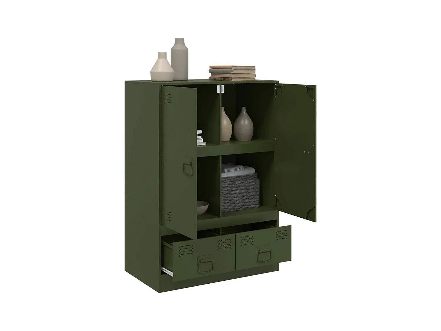 Buffet haut vert olive 67x39x95 cm acier FR19693