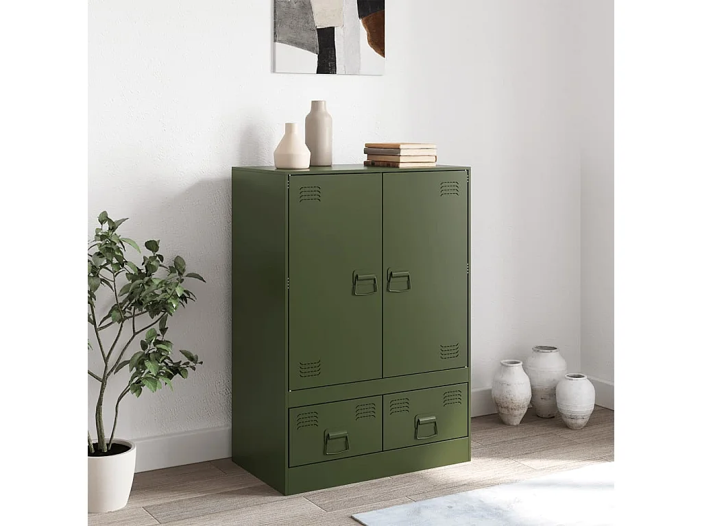 Buffet haut vert olive 67x39x95 cm acier FR19693