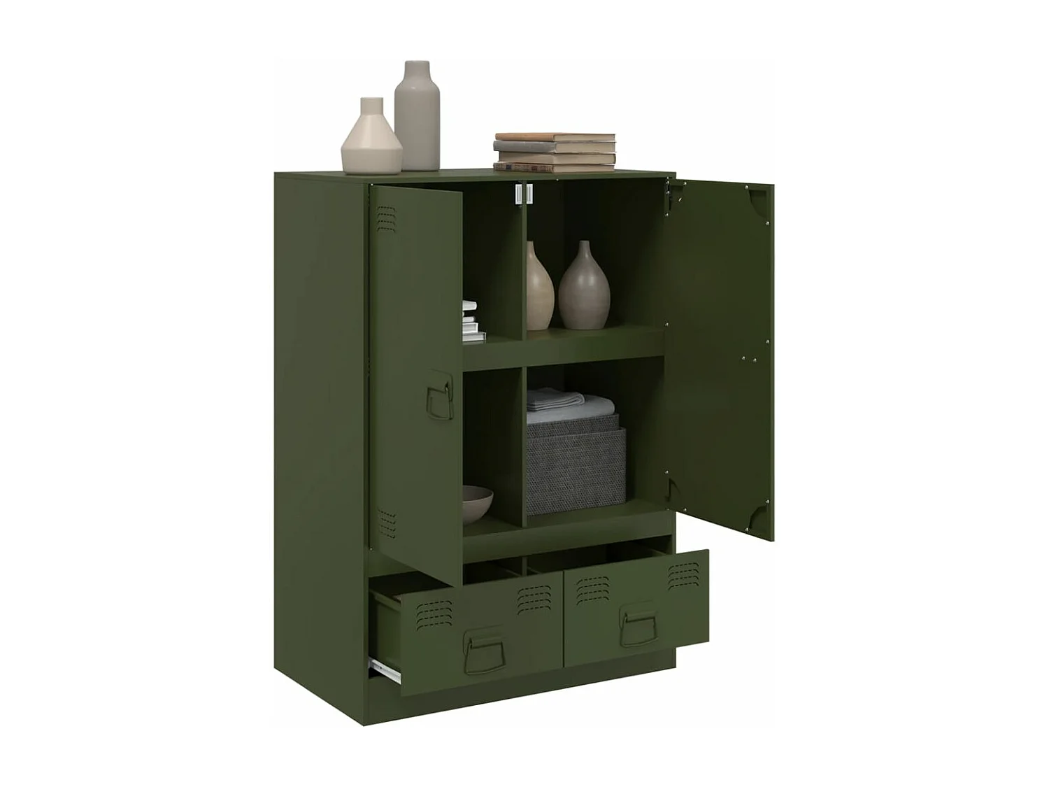 Buffet haut vert olive 67x39x95 cm acier FR19693