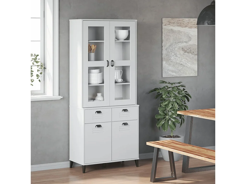 Buffet haut VIKEN blanc 80x40x190 cm bois massif de pin FR20114