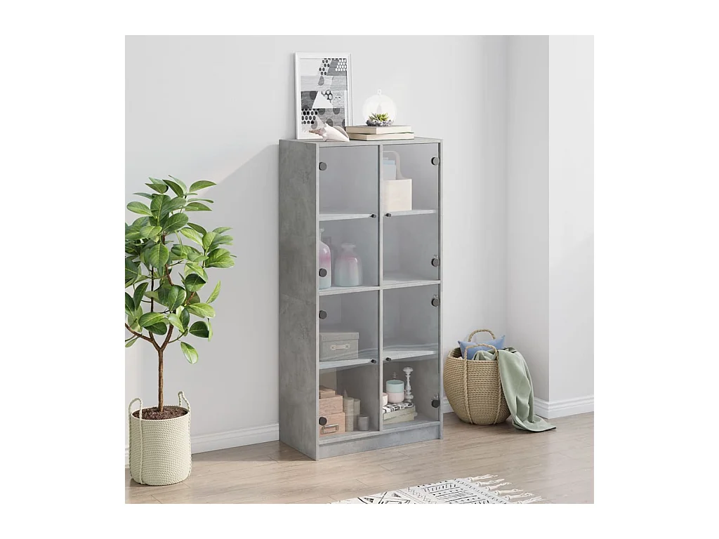 Aparador alto con puertas madera gris hormigón 68x37x142 cm ES789403