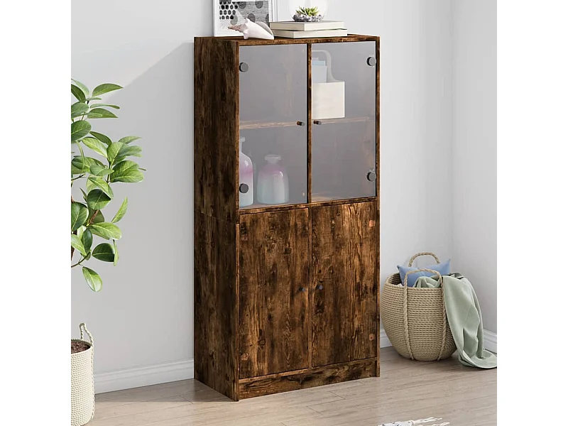 Buffet haut avec portes chêne fumé 68x37x142 cm bois ingénierie FR73755