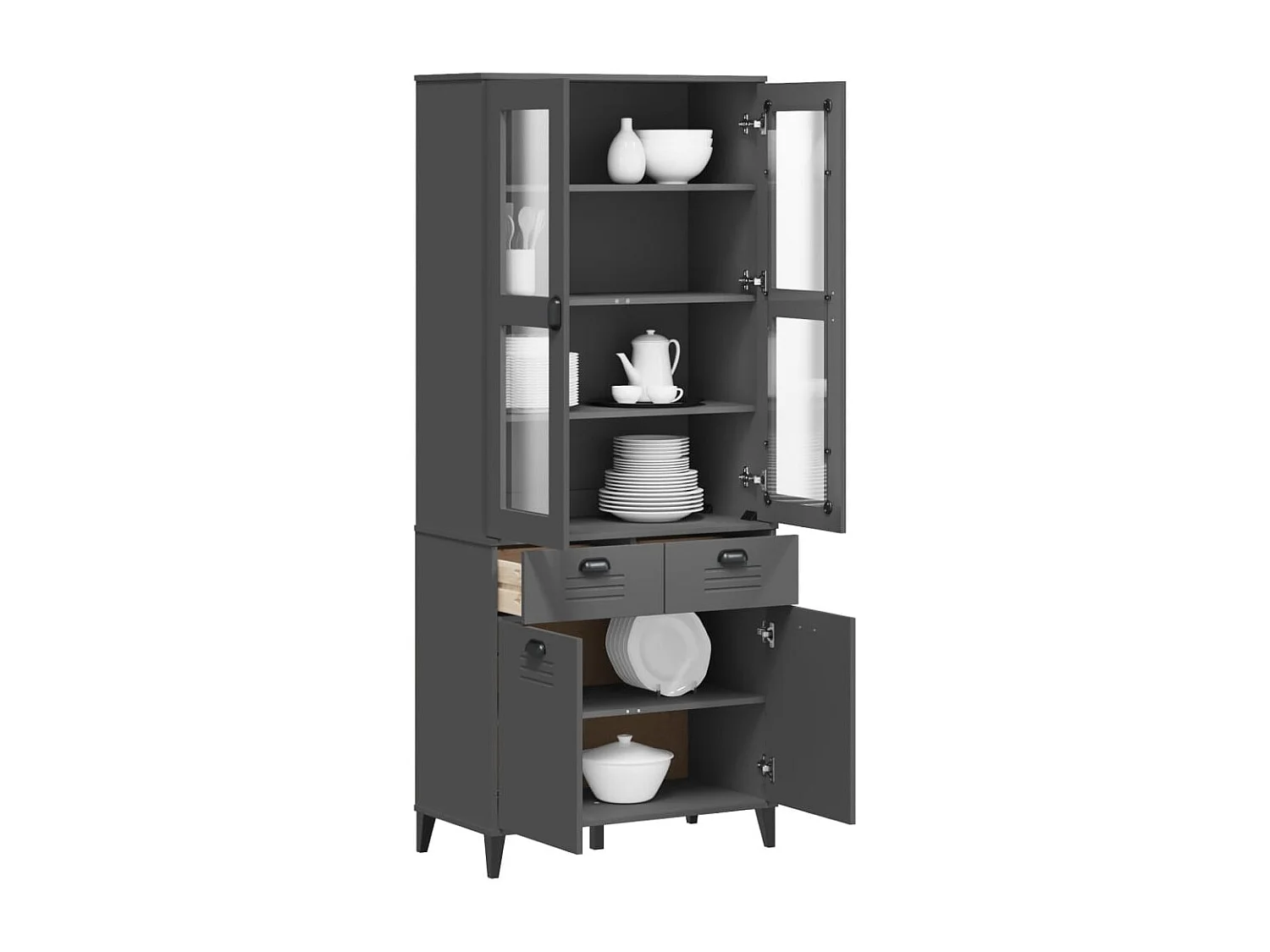 Hoge kast VIKEN 80x40x190 cm massief grenenhout antracietgrijs BE191792