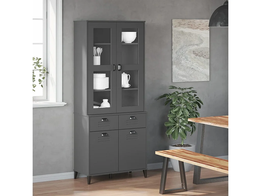 Hoge kast VIKEN 80x40x190 cm massief grenenhout antracietgrijs BE191792