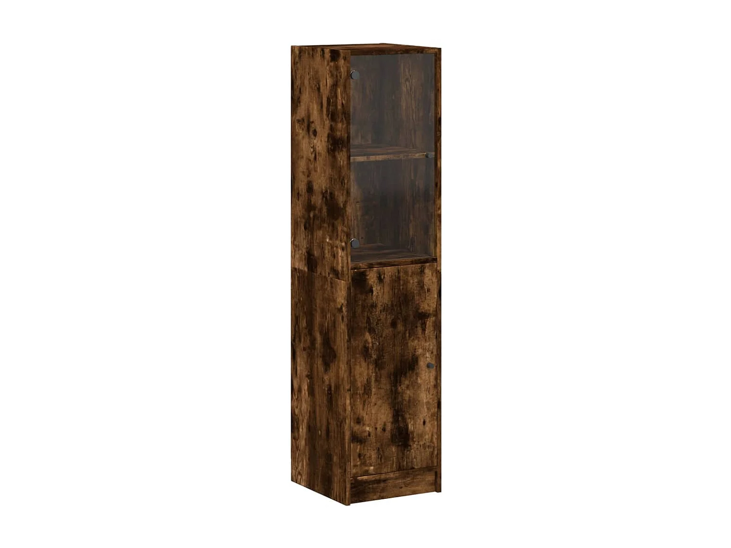 Buffet haut avec porte en verre chêne fumé 35x37x142 cm FR45673