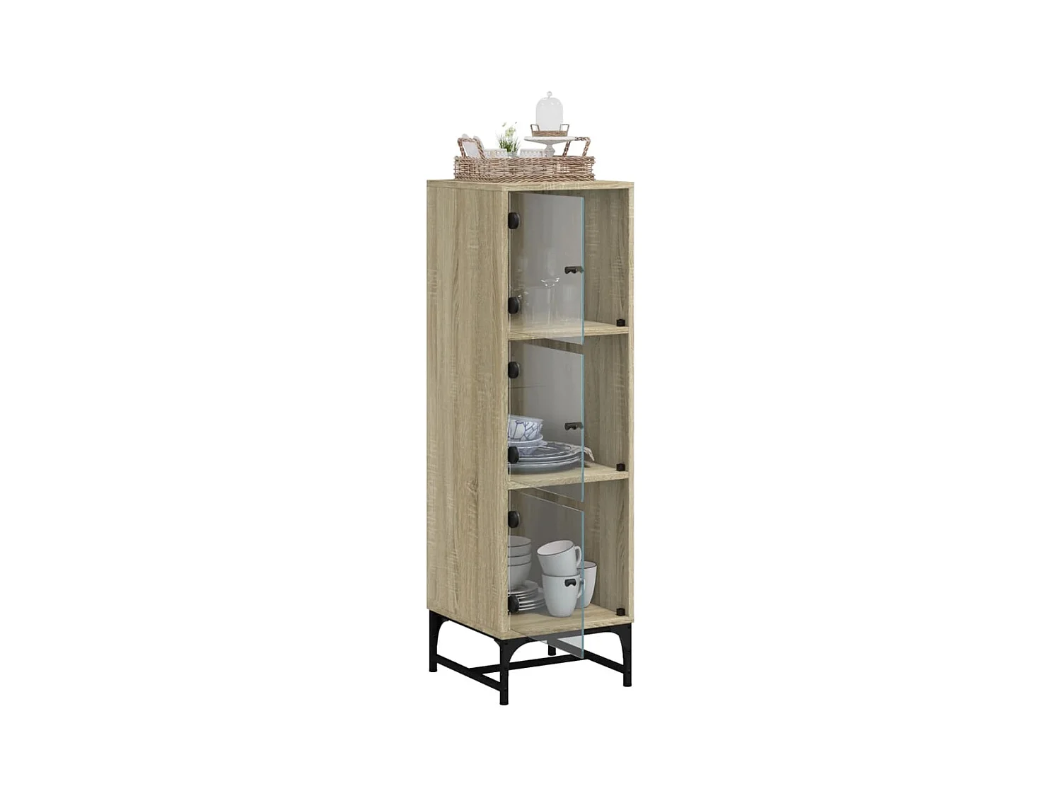 Buffet haut avec portes en verre chêne sonoma 35x37x120 cm FR49349