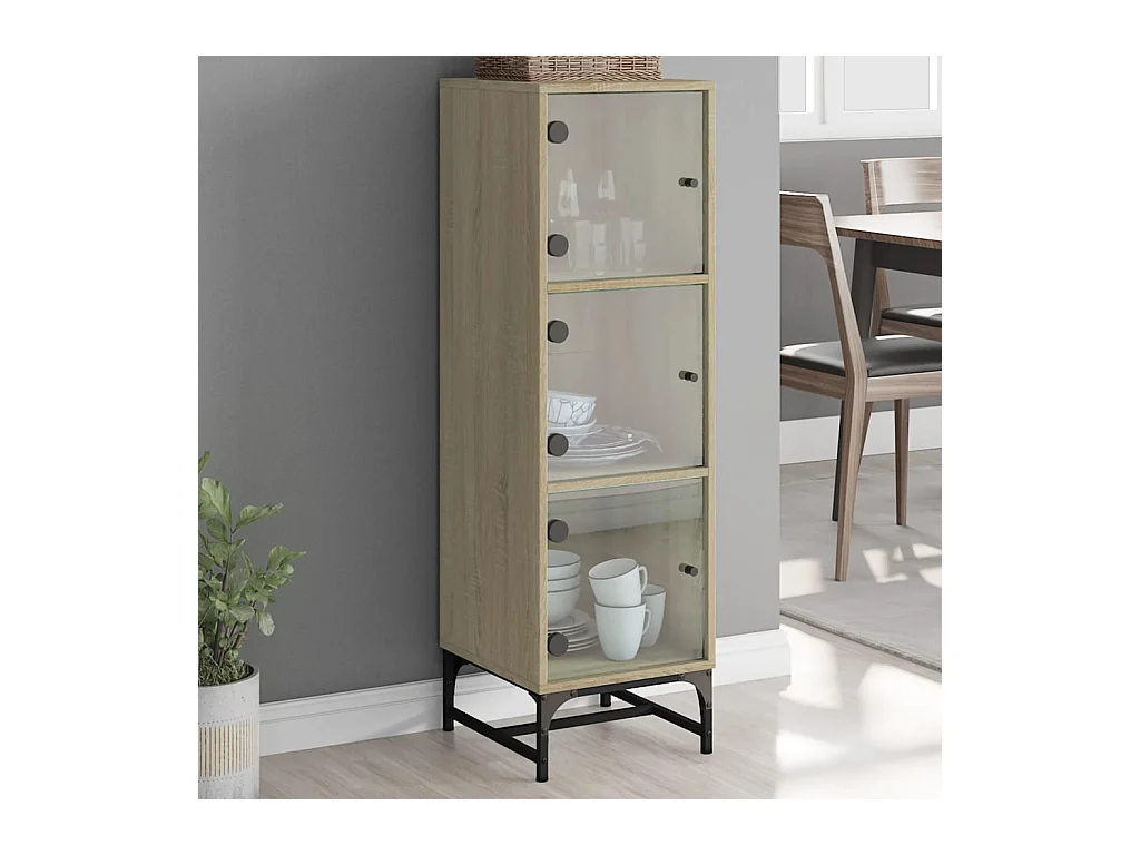 Buffet haut avec portes en verre chêne sonoma 35x37x120 cm FR49349