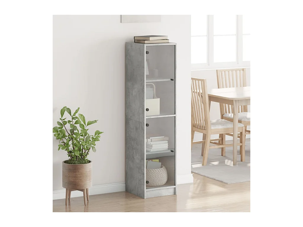 Buffet haut avec portes en verre gris béton 35x37x142 cm FR26155