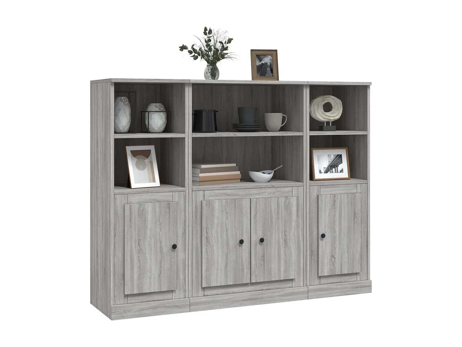 Aparador alto 3 piezas madera contrachapada gris Sonoma ES625856