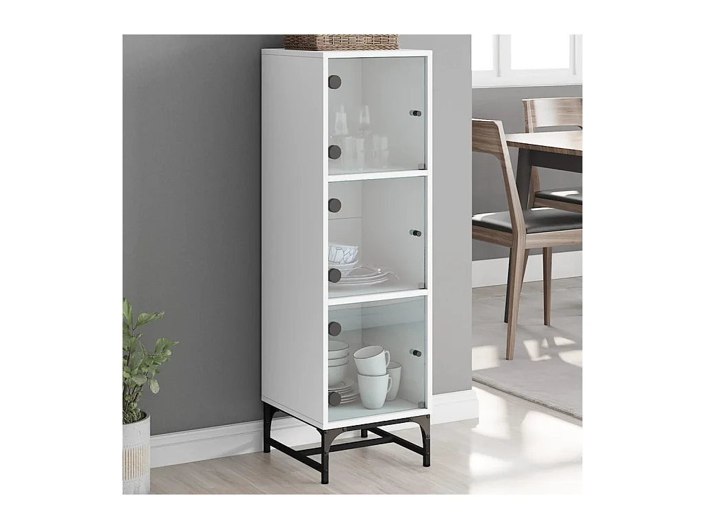 Buffet haut avec portes en verre blanc 35x37x120 cm FR34712
