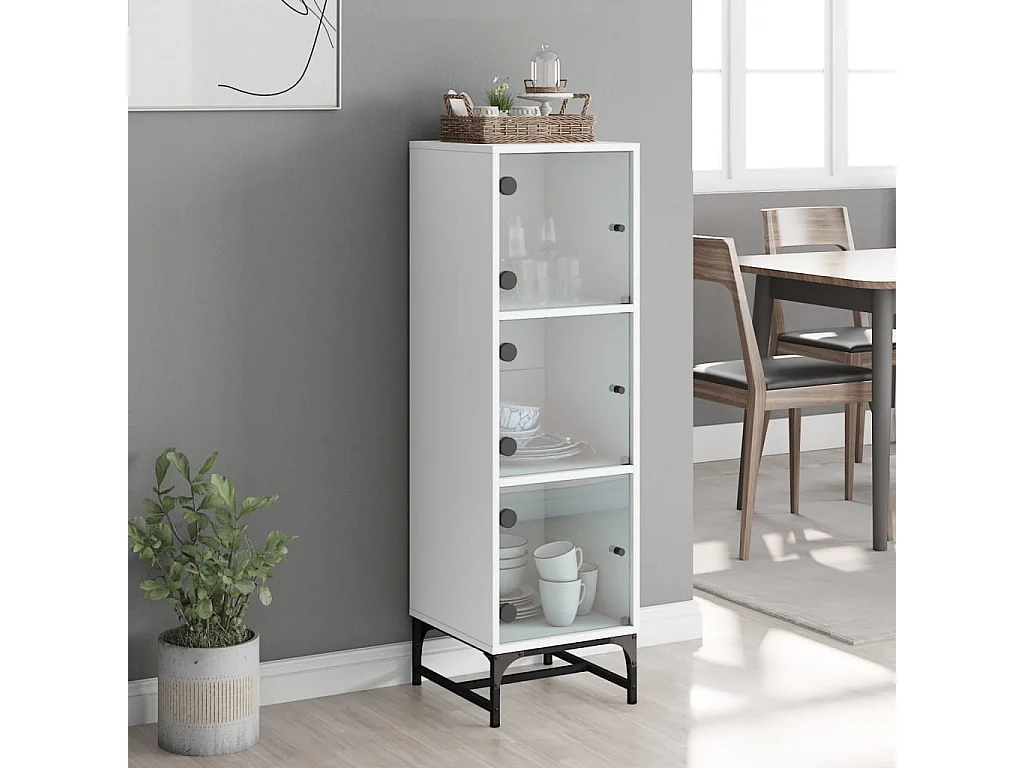 Buffet haut avec portes en verre blanc 35x37x120 cm FR34712
