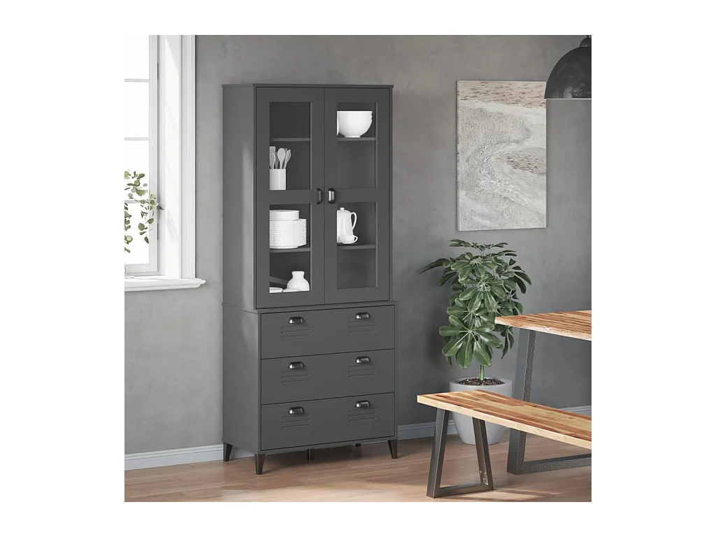 Hoge kast VIKEN 80x40x190 cm massief grenenhout antracietgrijs BE438089