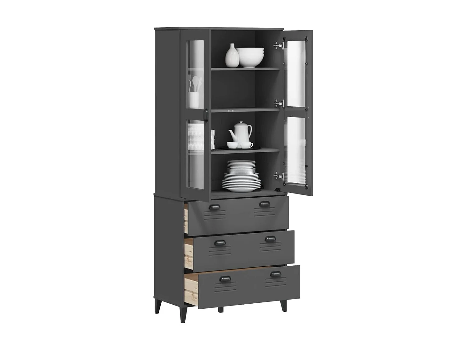 Hoge kast VIKEN 80x40x190 cm massief grenenhout antracietgrijs BE438089