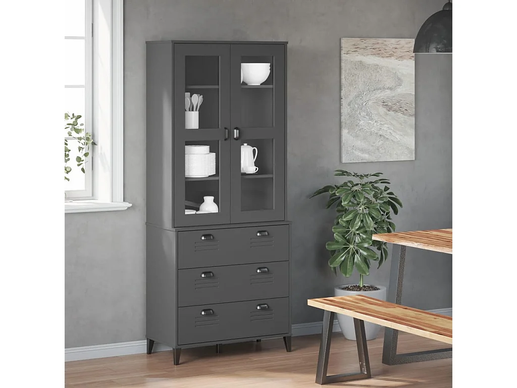 Hoge kast VIKEN 80x40x190 cm massief grenenhout antracietgrijs BE438089