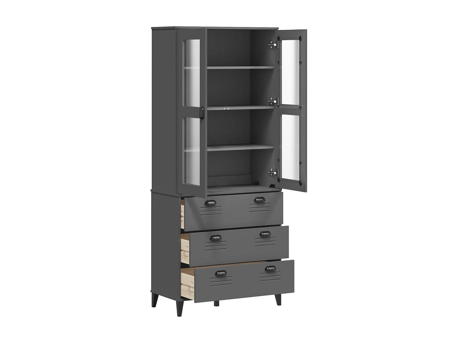 Hoge kast VIKEN 80x40x190 cm massief grenenhout antracietgrijs BE438089