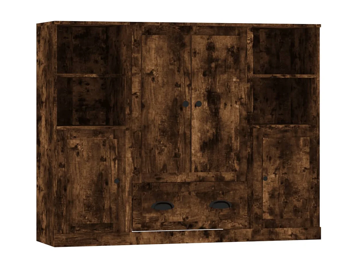 Hoge kasten 3 st bewerkt hout gerookt eikenkleurig BE160441