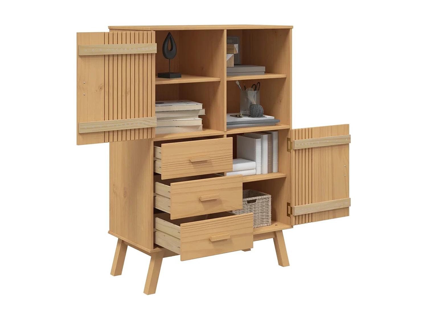 Buffet haut OLDEN marron 85x43x125 cm bois massif de pin FR75532