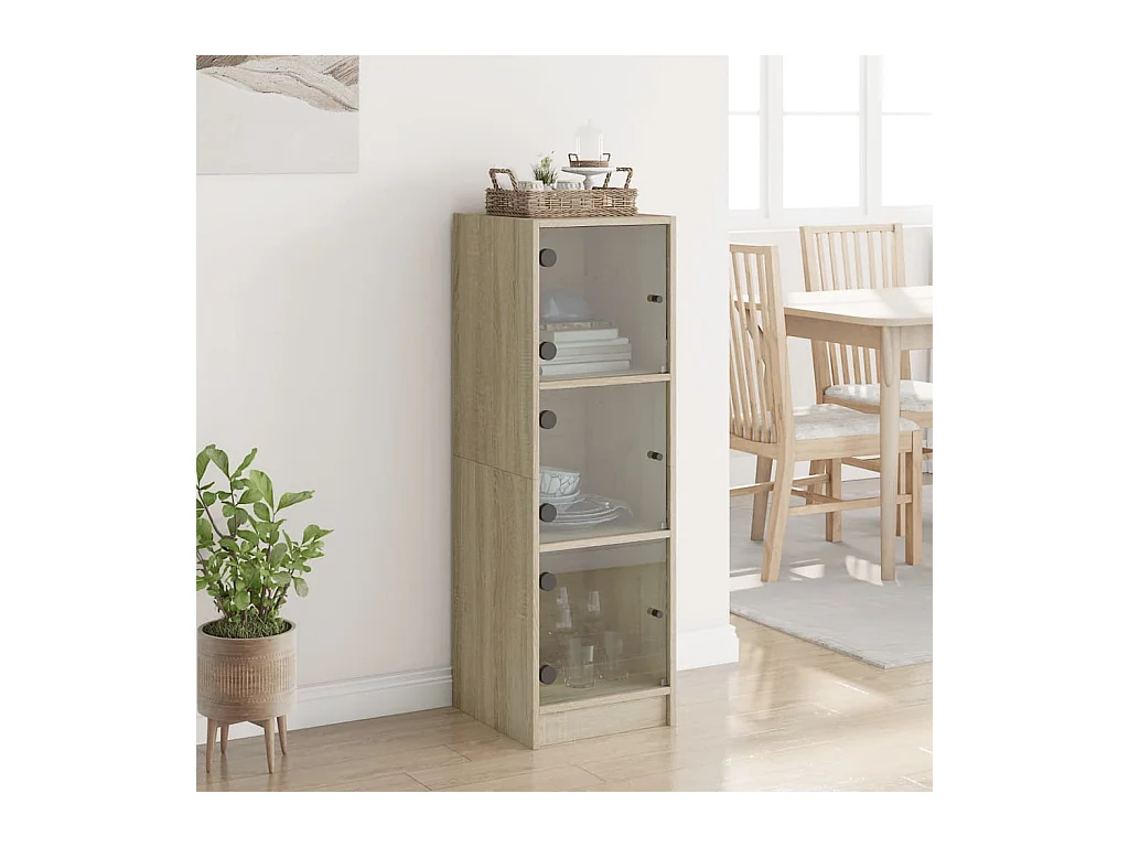 Buffet haut avec portes en verre chêne sonoma 35x37x109 cm FR47011