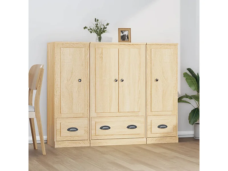 Hoge kasten 3 st bewerkt hout sonoma eikenkleurig BE907566