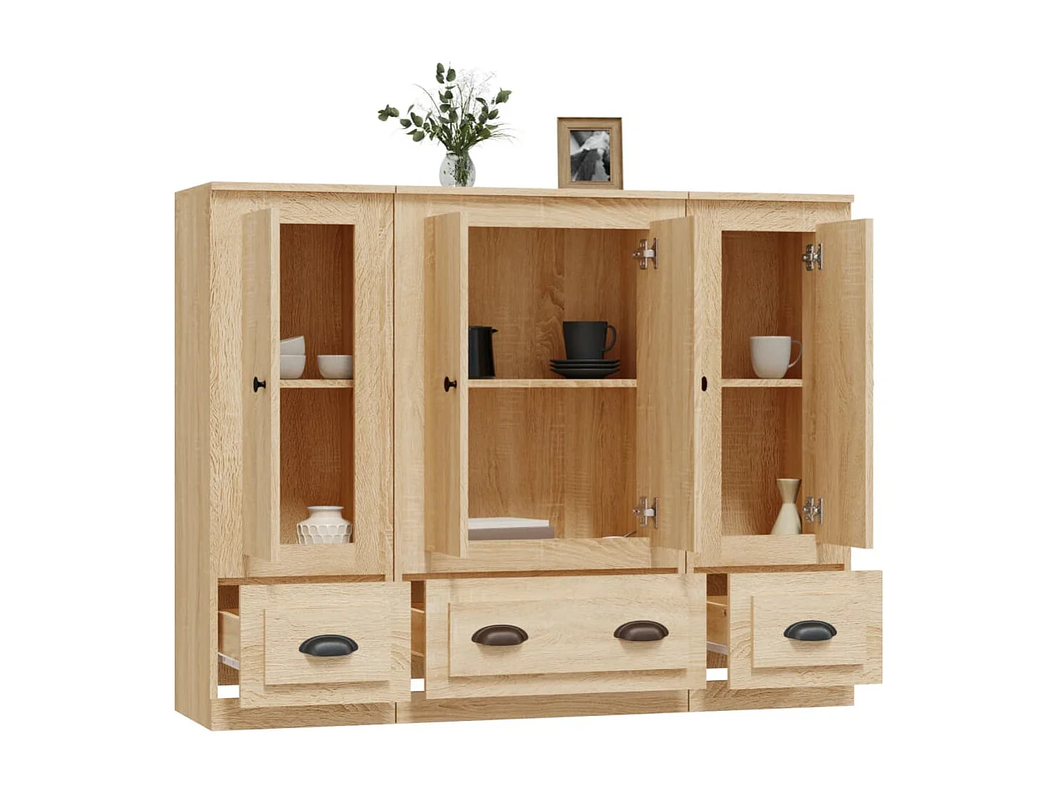 Hoge kasten 3 st bewerkt hout sonoma eikenkleurig BE907566