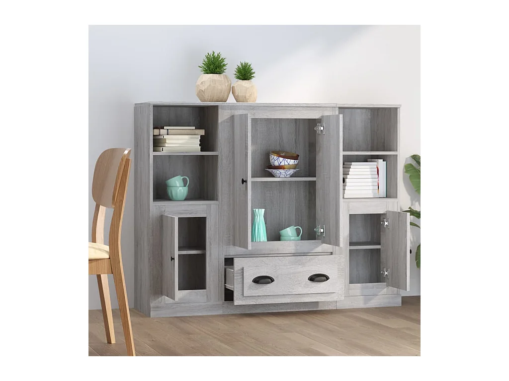 Buffets haut 3 pcs sonoma gris bois d'ingénierie FR66519