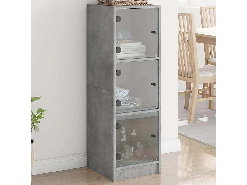 Buffet haut avec portes en verre gris béton 35x37x109 cm FR49773
