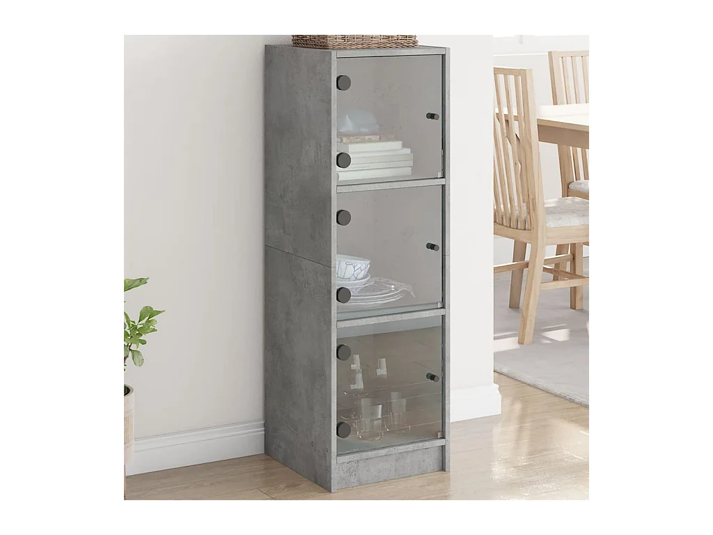 Buffet haut avec portes en verre gris béton 35x37x109 cm FR49773