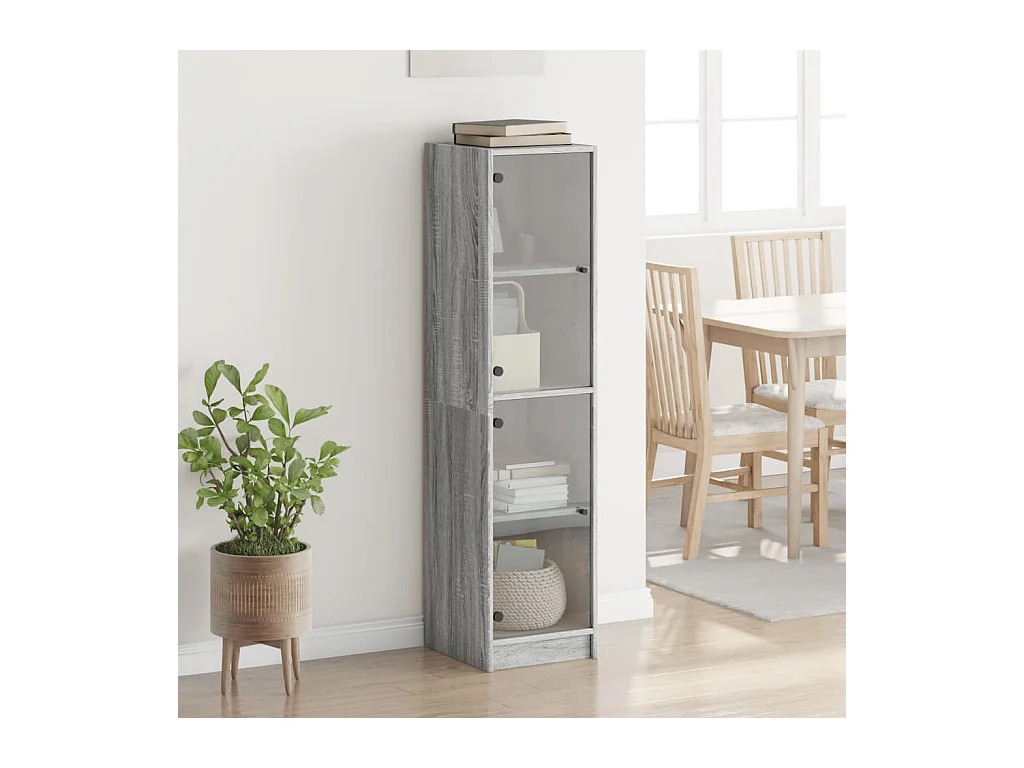 Buffet haut avec portes en verre sonoma gris 35x37x142 cm FR62400
