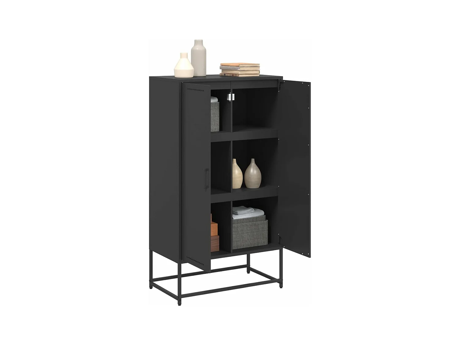 Buffet haut noir 68,5x38,5x123,5 cm acier FR25015