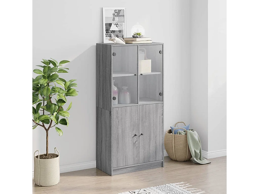 Buffet haut avec portes gris sonoma 68x37x142cm bois ingénierie FR93595