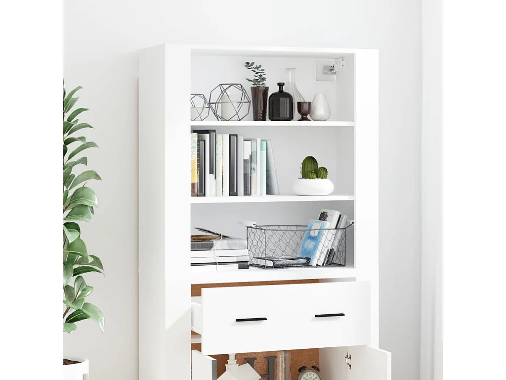 Hoge kast bewerkt hout wit BE182893