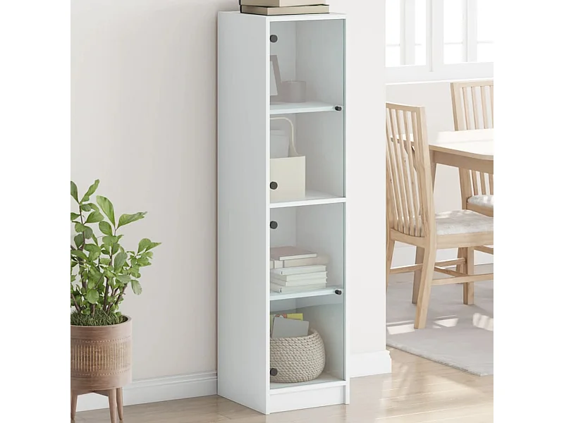 Hoge kast met glazen deuren 35x37x142 cm wit BE117890