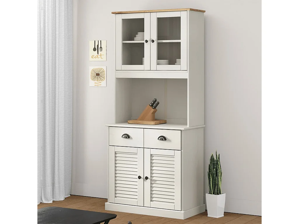 Buffet haut VIGO blanc 78x40x175 cm bois massif de pin FR94108